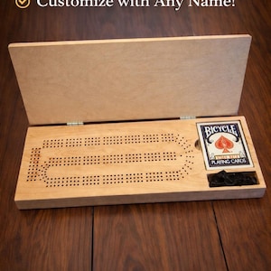 Personalized Maple Cribbage Board with Hinged Cover
