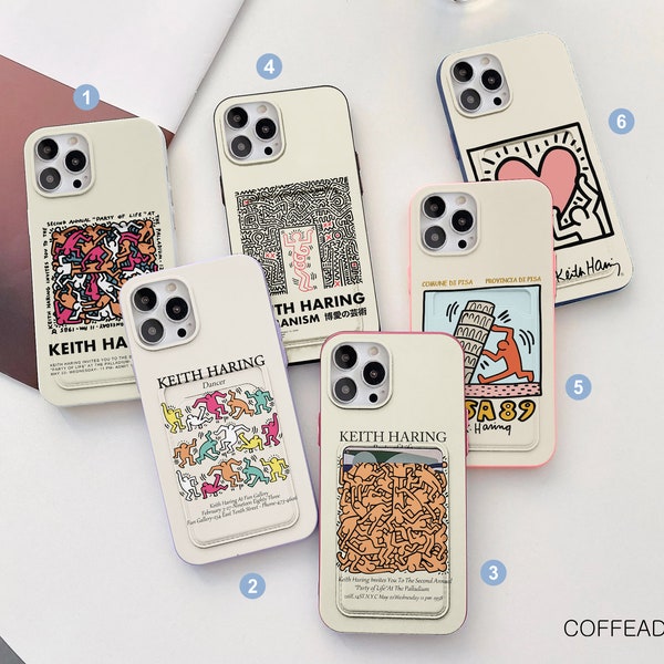 Keith Haring card pocket case iPhone 15 14 13 Pro Max iPhone 12 11 Pro iPhone 12 Mini iPhone XR XS Max iPhone 8 7 Plus iPhone SE cfd227