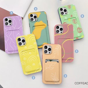 Pastel Abstract card pocket case iPhone 14 13 12 Pro Max iPhone 12 11 Pro iPhone 12 Mini iPhone XR XS Max iPhone 8 7 Plus iPhone SE cfd331