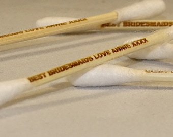 2nd Wedding Anniversary Tradition  (15) Personalised Bamboo & Organic Cotton Buds - Laser Engraved.