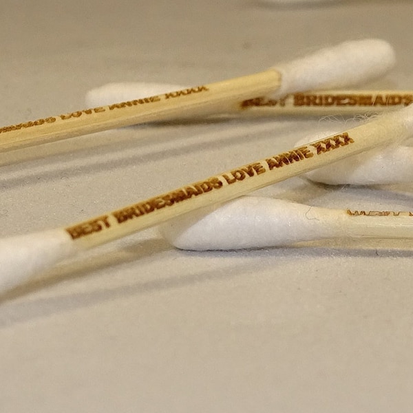 2nd Wedding Anniversary / Valentines Day!  (15) Personalised Bamboo & Organic Cotton Buds - Laser Engraved.