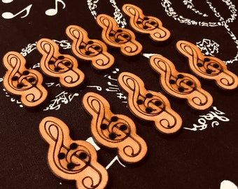 10 Treble Clef Musical note wooden buttons laser cut handmade