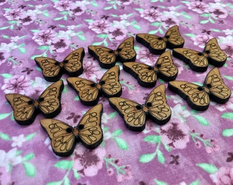 10 Butterfly wooden buttons laser cut handmade