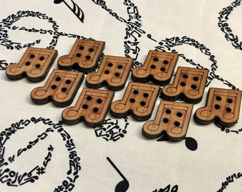 10 Musical note wooden buttons laser cut handmade