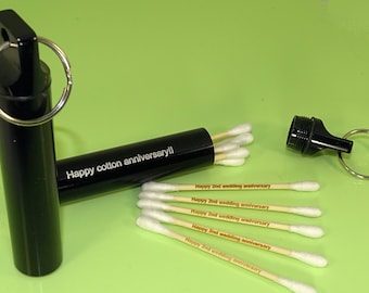 Personalized Cotton Buds Keyring Tube, 2nd Anniversary Gift