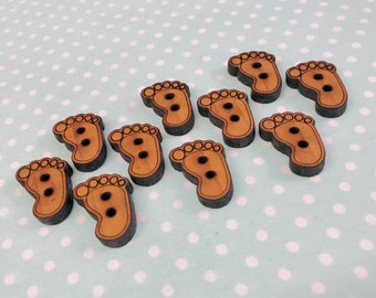 10 Baby Feet shaped wooden buttons laser cut handmade
