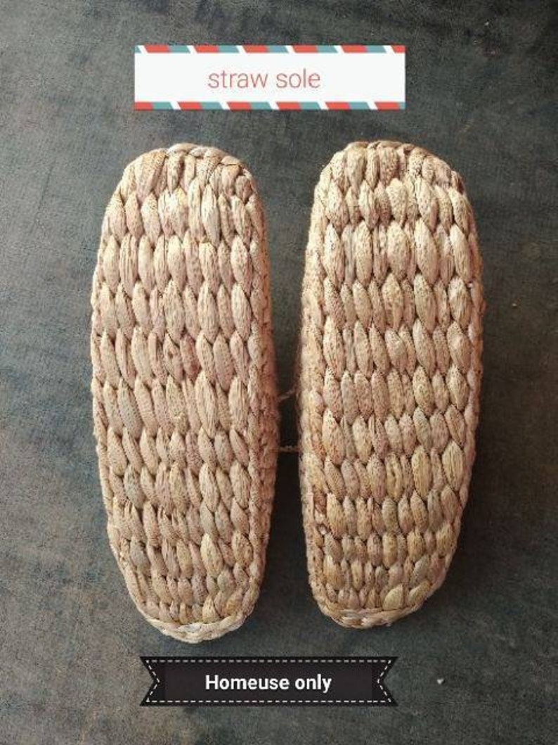 May include: Two straw sole inserts, likely for footwear, are displayed against a dark background. The woven texture of the straw is visible. Text at the top reads "straw sole" and at the bottom "Homeuse only".
