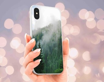 Custodia per iPhone Forest Mountain: cover per telefono in TPU con motivo natura