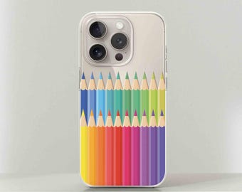 Funda para iPhone con lápices de colores: funda con diseño de arcoíris