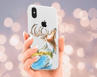 Funda de TPU con diseño de ciervos: acuarela de vida silvestre