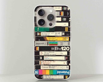 Estuche para teléfono con cintas VHS retro: diseño de casete vintage