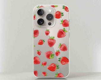 Strawberry Pattern Phone Case: Clear TPU, Wireless Charging Compatible
