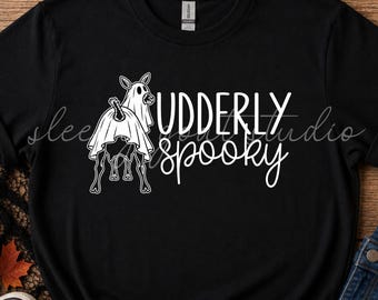 Udderly Spooky Halloween Goat T-Shirt, Sweatshirt, Hoodie; Funny Halloween Tees, Dairy Goat Halloween Shirt, Farm Tees