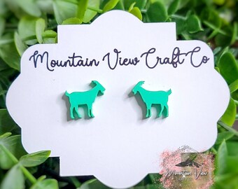 Goat Stud Earrings, Goat Gifts, Stock Show gifts, Minimalist Stud Earrings, Hypoallergenic, Goat Mom, Dairy Goat, Goat with Horns