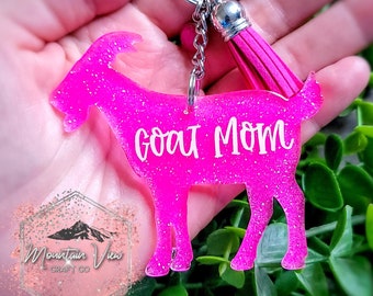 Customizable Goat Glitter keychain, personalized goat keychain, dairy goat gifts, livestock keychain, goat mom, goat accessories