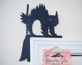 Adorno para puerta de Halloween, adorno para puerta de gato negro, decoración para puerta de Halloween, adorno para puerta de gato negro, decoración de Halloween, decoraciones de Halloween