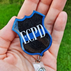 Personalized Police Badge Glitter Badge Reel, decorative badge holder, police badge holder, police badge reel, police lanyard