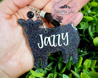 Customizable Show Heifer 4H Glitter keychain, personalized 4H heifer keychain, 4H show gifts, livestock keychain, 4H livestock showing