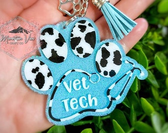 Customizable Vet Tech Glitter Keychain, paw print keychain, veterinary technician, vet tech gifts, vet tech accessories