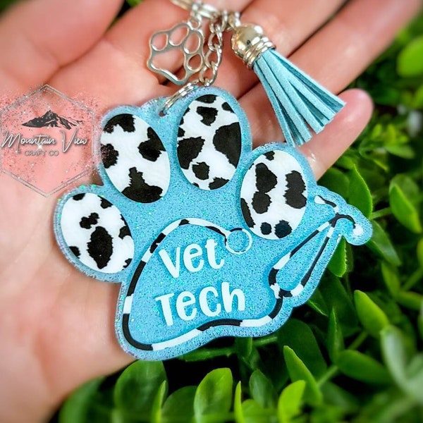 Customizable Vet Tech Glitter Keychain, paw print keychain, veterinary technician, vet tech gifts, vet tech accessories