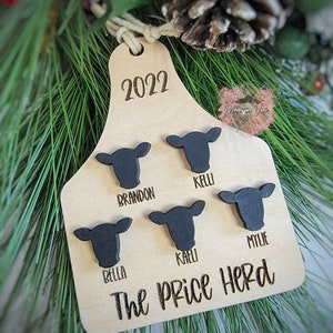 Personalized Cow Family Ornament, cow tag ornament, personalized family ornament, farm christmas ornament, farmer, custom cow ornament