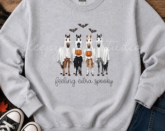 Feeling Extra Spooky Funny Horse Halloween T-Shirt, Sweatshirt, Hoodie; Halloween Horse Tees