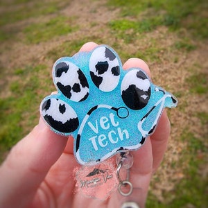 Bobine de badge personnalisable Vet Tech avec impression de pattes, enrouleur pour badge pour chien, enrouleur pour badge pour chat, porte-badge décoratif, enrouleur pour badge vétérinaire