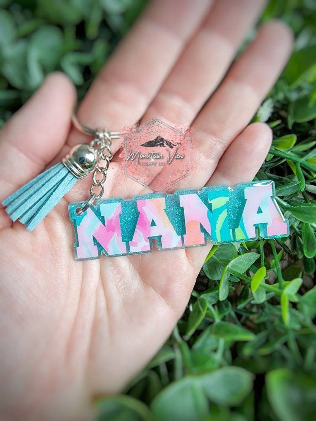 Customizable Nana Keychain, Glitter Nana Keychain, Grandma Keychain