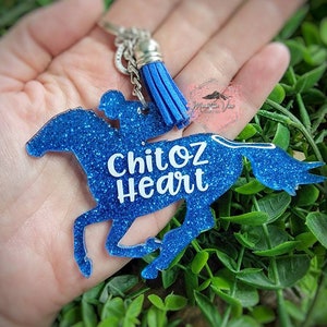 Customizable Racehorse Glitter keychain, personalized racehorse keychain, horse racing gifts, equestrian gifts, thoroughbred racehorse
