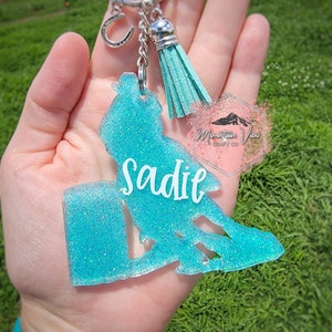 Customizable Barrel Racing Horse Glitter keychain, personalized barrel racing horse keychain, western riding gift, horse showing gifts image 3