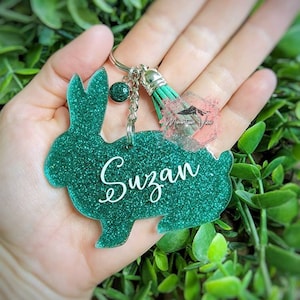 Customizable Rabbit Glitter keychain, personalized rabbit keychain, rabbit gifts, personalized rabbut gifts, bunny gifts, bunny accessories