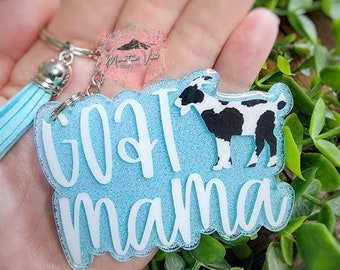 Customizable Goat Mama Glitter Keychain, Goat Mama Keychain, goat keychain, goat mom gifts, goat accessories, goat gifts