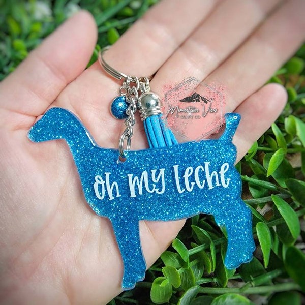 Customizable Lamancha Goat Glitter keychain, personalized lamancha goat keychain, dairy goat gifts, livestock keychain, goat mom