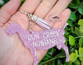 Customizable Nubian Goat Glitter keychain, personalized nubian goat keychain, dairy goat gifts, livestock keychain, goat mom