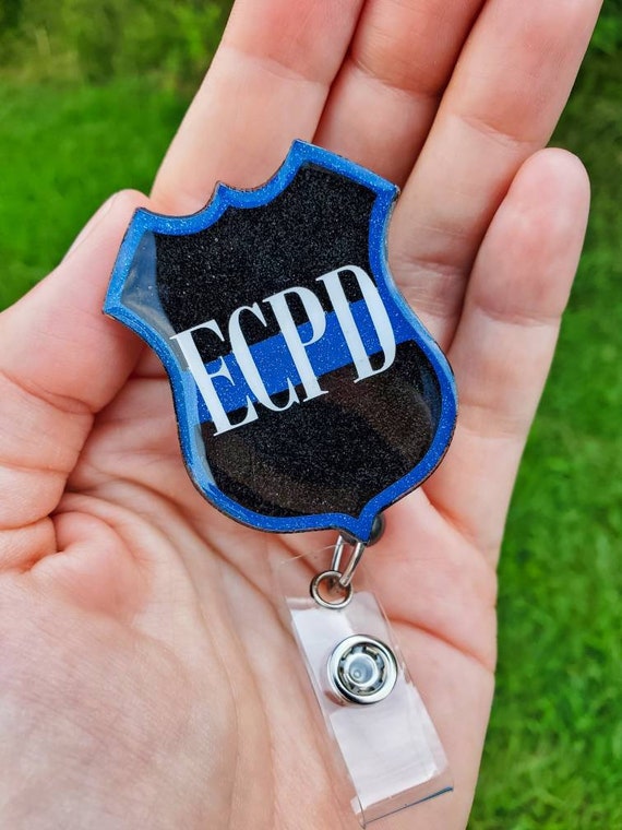 Personalized Police Badge Glitter Badge Reel, Decorative Badge Holder,  Police Badge Holder, Police Badge Reel, Police Lanyard 
