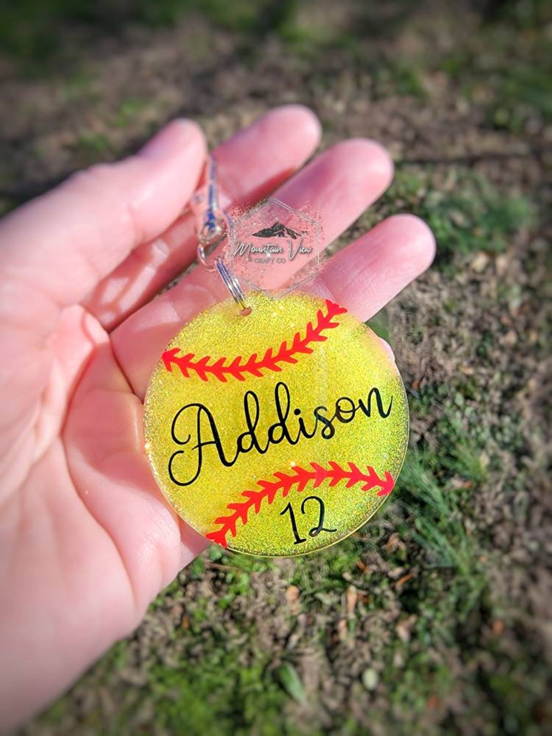 Personalized Softball Glitter Bag Tag, Softball Nametags, Personalized Sports Bag Tag, Softball