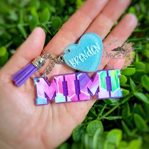 Customizable Mimi keychain with personalized mini heart, personalized mimi keychain, mimi keychain set, personalized mother&#39;s day gift