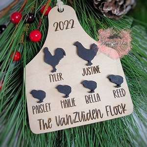 Personalized Chicken Family Ornament, farm ornament, personalized family christmas ornament, custom chicken ornament, farmhouse christmas