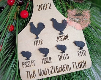 Personalized Chicken Family Ornament, farm ornament, personalized family christmas ornament, custom chicken ornament, farmhouse christmas