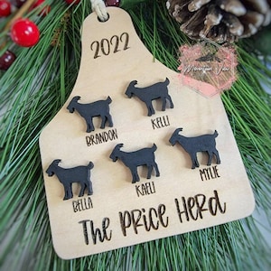 Personalized Goat Family Ornament, farm ornament, personalized family christmas ornament, goat ornament, goat decor, custom goat ornament