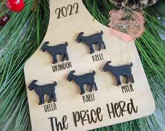 Personalized Goat Family Ornament, farm ornament, personalized family christmas ornament, goat ornament, goat decor, custom goat ornament