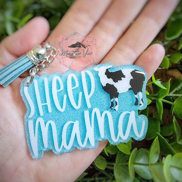 Customizable Sheep Mama Glitter Keychain, Sheep Mama Keychain, Sheep keychain, sheep mom gifts, sheep accessories, sheep gifts