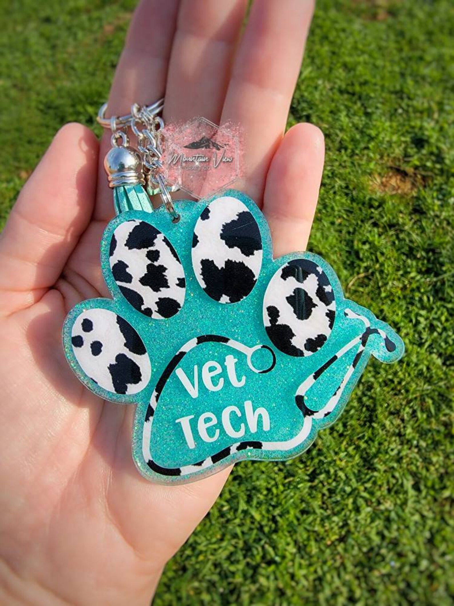 Customizable Vet Tech Glitter Keychain Paw Print Keychain Etsy