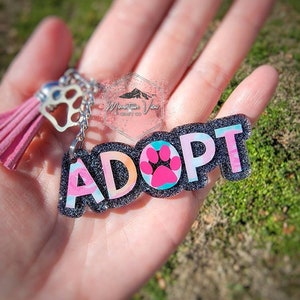 Customizable Pet Adoption Glitter Keychain with paw print, dog rescue keychain, cat rescue keychain, pet adoption, rescue mom