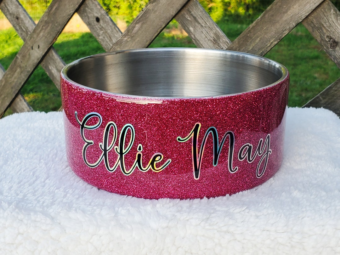 Personalized Glitter Dog Water or Food Bowl, 32oz Dog Water Bowl, 32oz