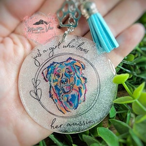 Just a Girl Who Loves Her Aussie Glitter Keychain, Australian Shepherd keychain, glitter keychain, Australian Shepherd gifts, dog mom