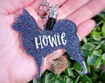 Llavero personalizable con purpurina para chihuahua, llavero personalizado para chihuahua, chihuahua de pelo largo, mamá chihuahua, regalos para chihuahua, mamá perruna