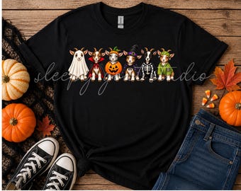 Goat Halloween Costume T-Shirt, Farmyard Spooky Design, Cotton Tee, Funny Goat Lover Shirt, Cute Farm Halloween Sweatshirt, Goat Mom Gift