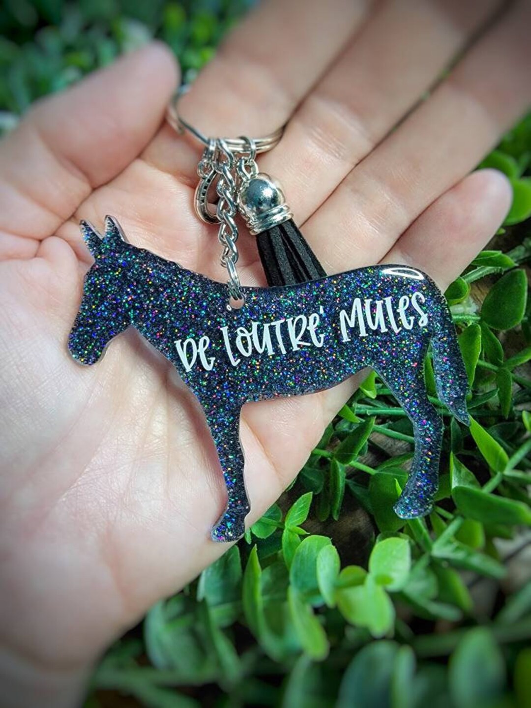 Customizable Mule Glitter Keychain, Personalized Mule Keychain, Mule