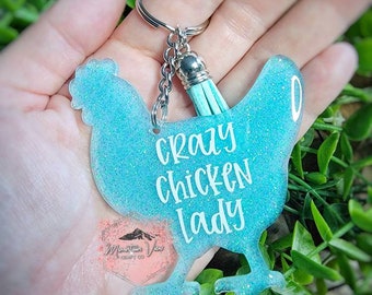 Customizable Chicken Glitter keychain, personalized chicken keychain, chicken mama gifts, chicken keychain, crazy chicken lady